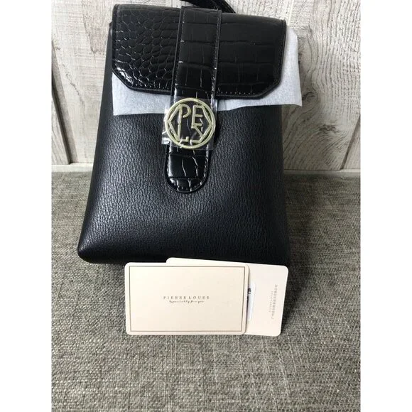 Womens Pierre Loues Black Phone Crossover Handbag w/ Handle & Detachable Strap - Picture 6 of 6